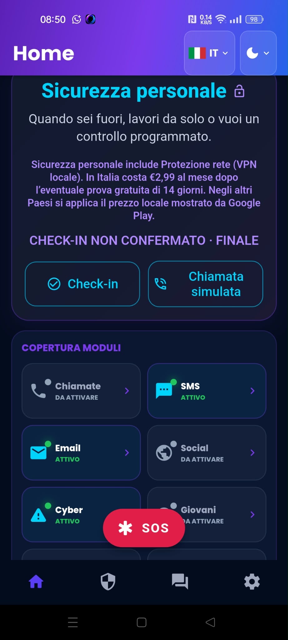 Dashboard Home di OMNIA SHIELD SUITE